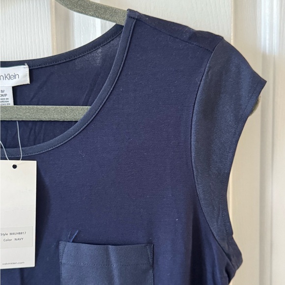 Calvin Klein Navy Sleeveless Top… S…Round Neck, Patch Pocket Front NWT - Picture 2 of 10